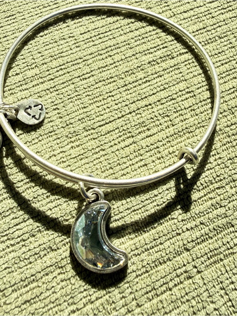 Alex and Ani Silver-Tone Crescent Moon Bangle with Clear Crystal